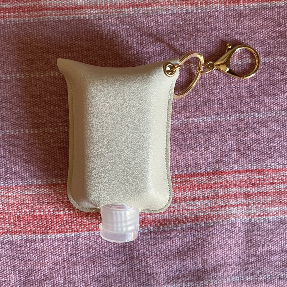 Reusable Hand Sanitizer Holder - key chain Faux Leather Ivory - Picture 4 of 7
